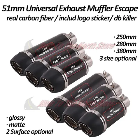 51MM Universal Carbon Fiber Leo Motorcycle Exhaust Muffler Escape Tail Pipe For Kawasaki Honda Suzuki Yamaha ktm bmw cfmoto etc