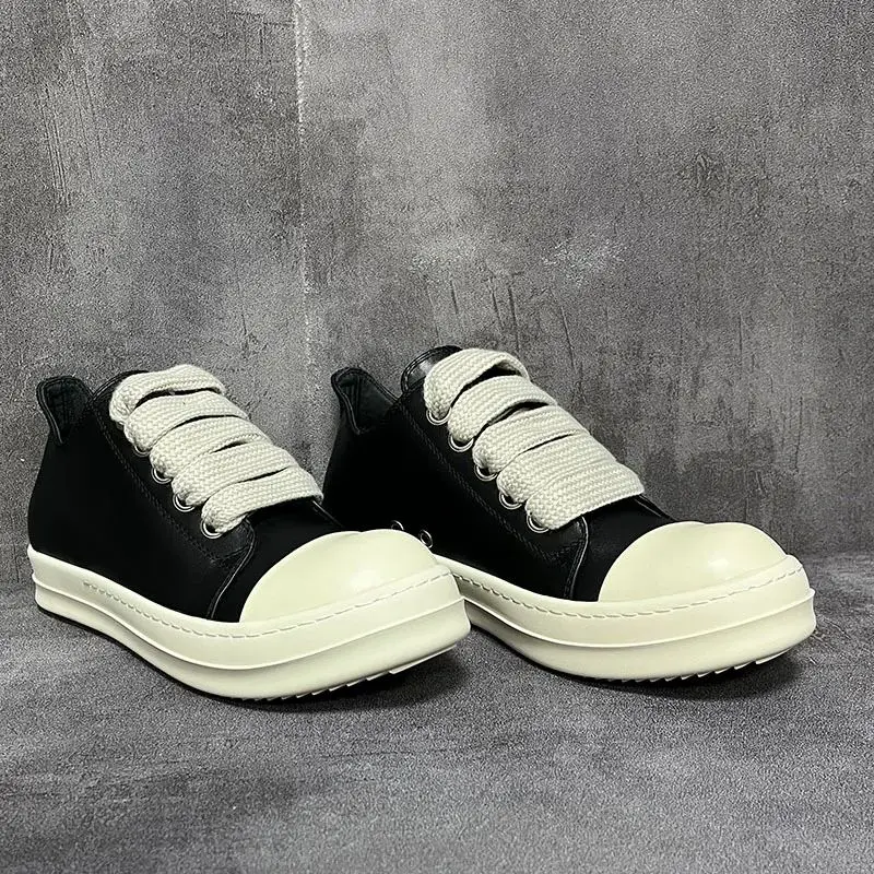 Men's Casual Shoes Leather Women Sneaker Jumbo Lace Up Luxury Trainers Platform High Street Autumn Flats Black White Sneakers - view 3