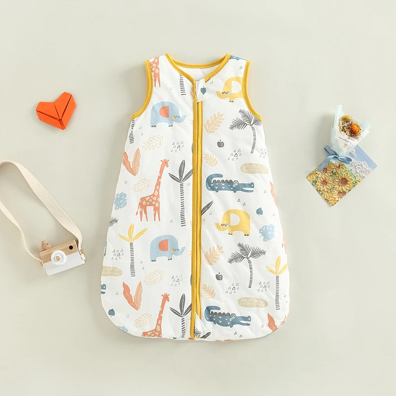 Infant Baby Boys Girls Sleeping Bag Cartoon Fox/Claus/Pony Pattern Sleeveless Zipper Swaddle Blanket Toddler Clothing