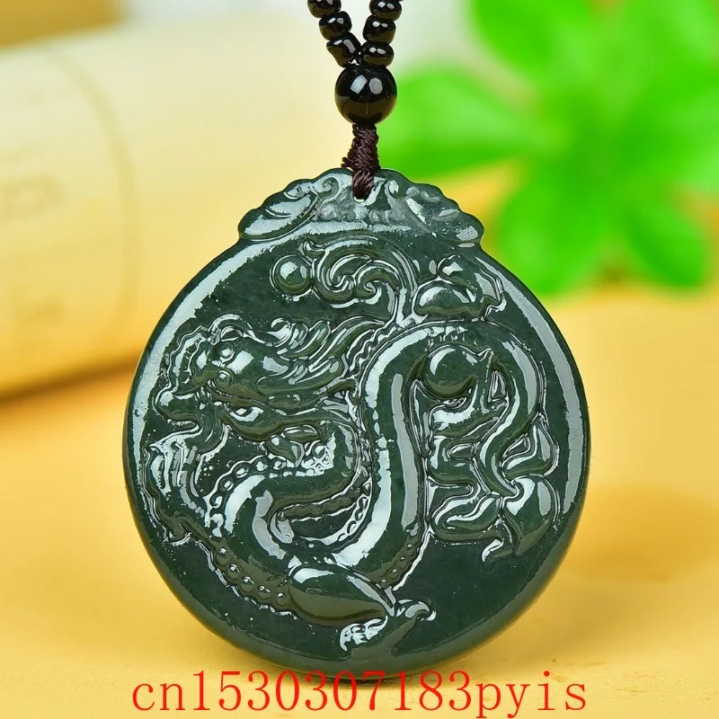 

Natural Hetian Cyan Jade Dragon Pendant Necklace Fashion Jewelry Double-sided Carved Charm Amulet Gifts for Men Zodiac Luxury