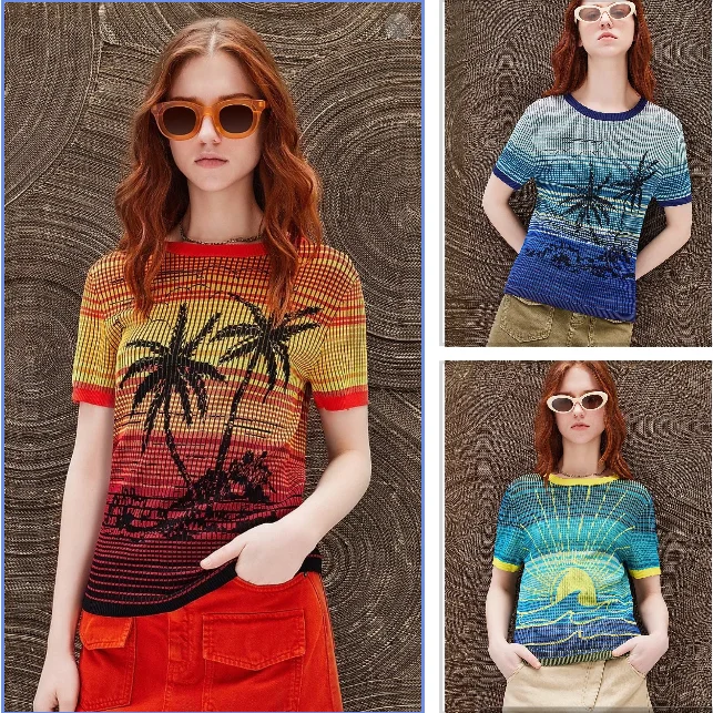 

Foreign trade original single Spanish 24 year summer striped beach coconut jacquard knitted short sleeve