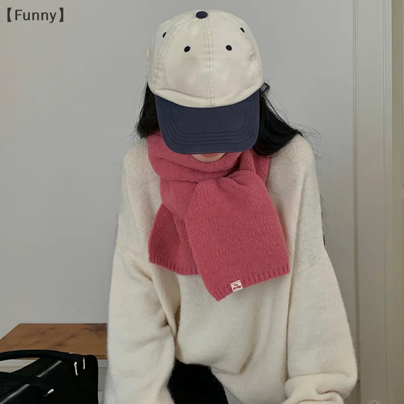 〔Funny〕Solid Color Versatile Autumn And Winter Scarf New Wool Couple Student Cute Knitted Warm Neck Scarf