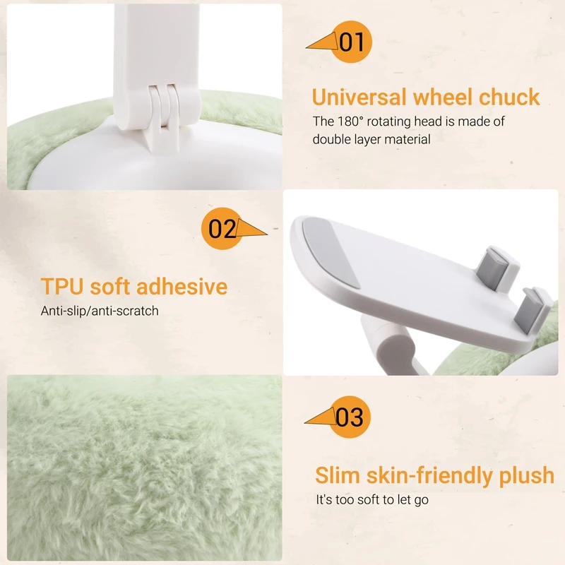 N34R-Adjustable For Kindle Pillow Stand Reading Support With Fuzzy Bowl 360° Phone Holder For Bed C