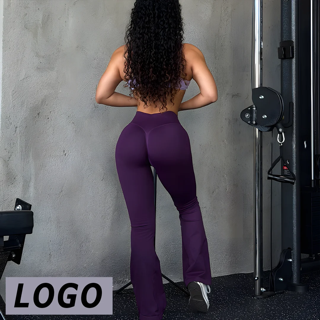 DF-LOGO Women Seamless Flared Leggings Butt Lifting High Waist Quick Dry Breathable Flare Yoga Pants Gym Fitness Pilates Workout