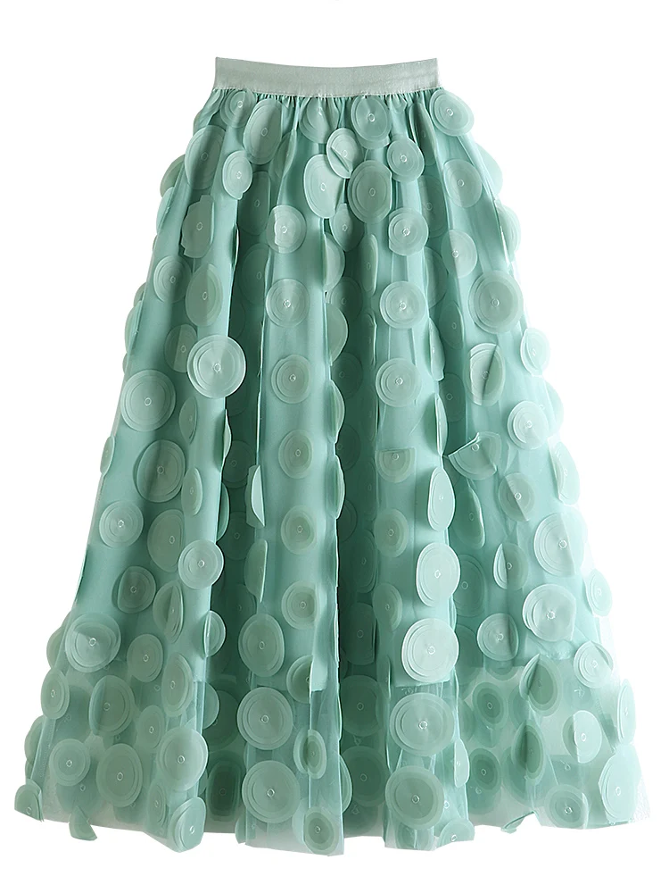 水玉シフォンドレス,ハイウエスト,空中ブランコスカート,単色,愛らしい,超魅力的,夏のファッション