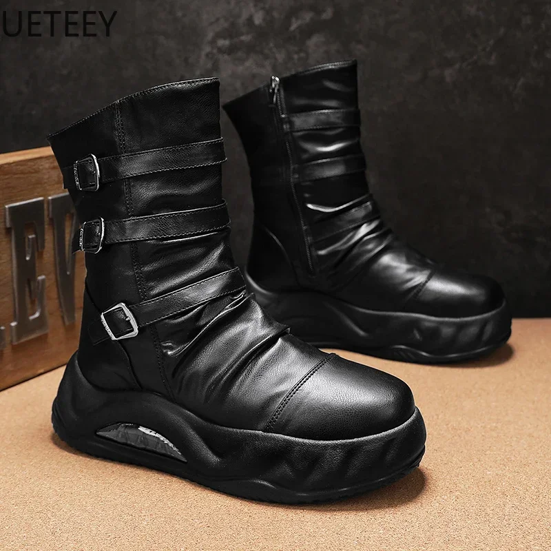 

New High Boots Men Boots Thickening Lace-up High Tops Hard-wearing Popular Model UETEEY Thick Bottom Fashion Vintage Winter Boot