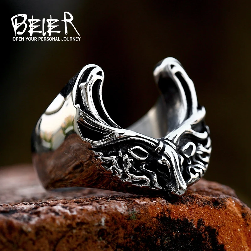 Beier Norse Viking Nordic Moose Animal Man Drop shipping wholesale classical Ring Fashion Punk Rock hot sale Jewelry BR8-1071