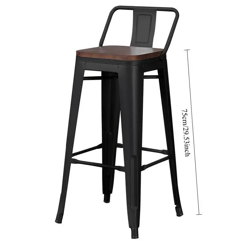 مقعد بار معدني على الطراز الصناعي مع مقعد خشبي أو جلدي ومسند ظهر بتصميم قوي لجزيرة المطبخ والاستخدام المنزلي #3