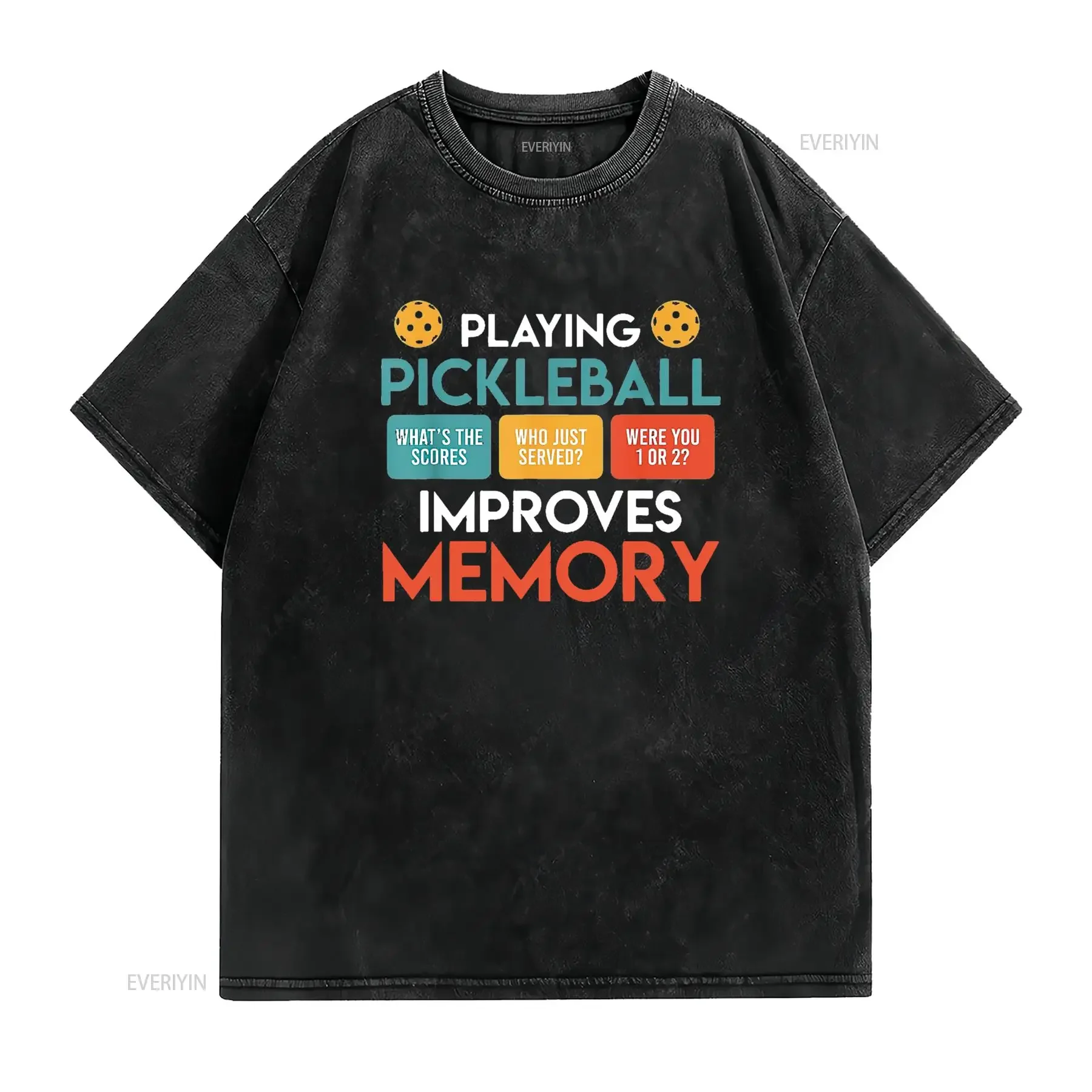 Mens Playing Pickleball improves memory T Shirt Black vintage Washed Comfortable Stylish Slightly designer clothes Casual