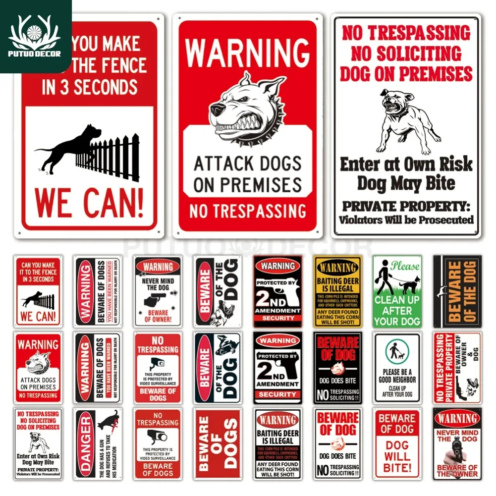 Vorsicht: Vintage-Blechschild, Plakette, Metallplatte, Schutzhund, Schilder, Wandkunst, Poster für No Trespassing Farmhouse