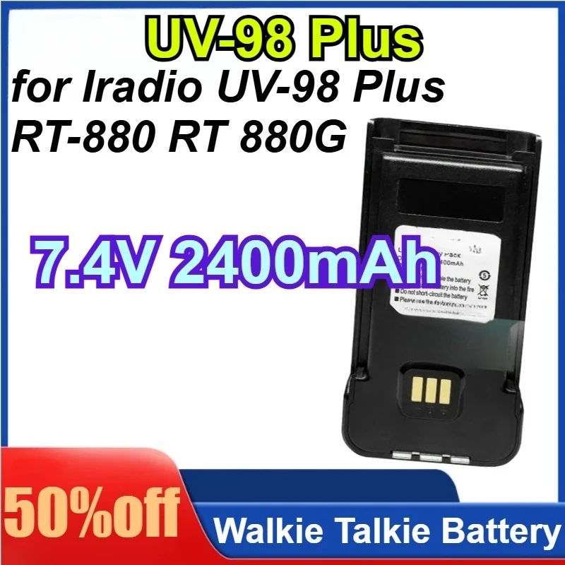 

7.4V 2400mAh for Iradio UV-98 Plus Radio Li-ion Battery with Belt Clip Pack Rechargable RT-880 RT 880G Battery Replacement
