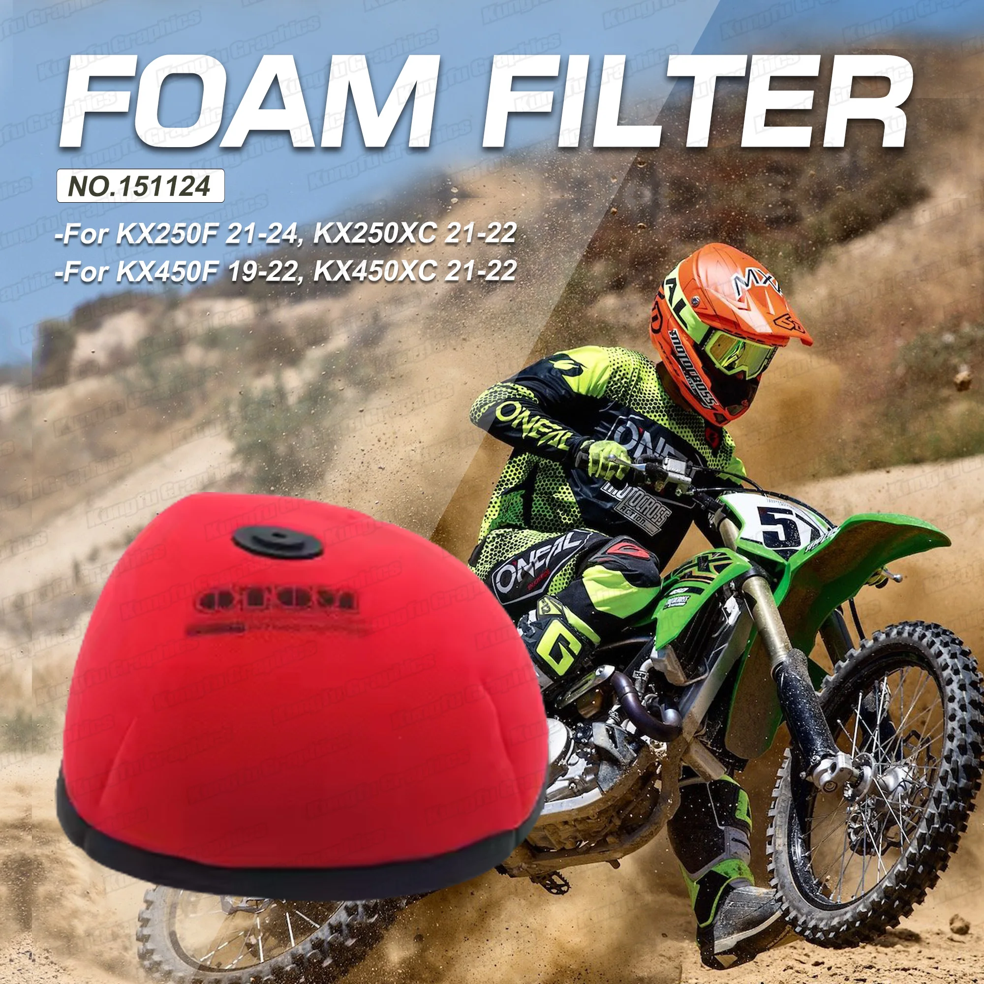 

Enduro Ready to Use Dual Stage Foam Air Filter for Kawasaki KX250F KX250XC KX450F KX450XC 2019 20 21 2022 2023 2024, NO.151124