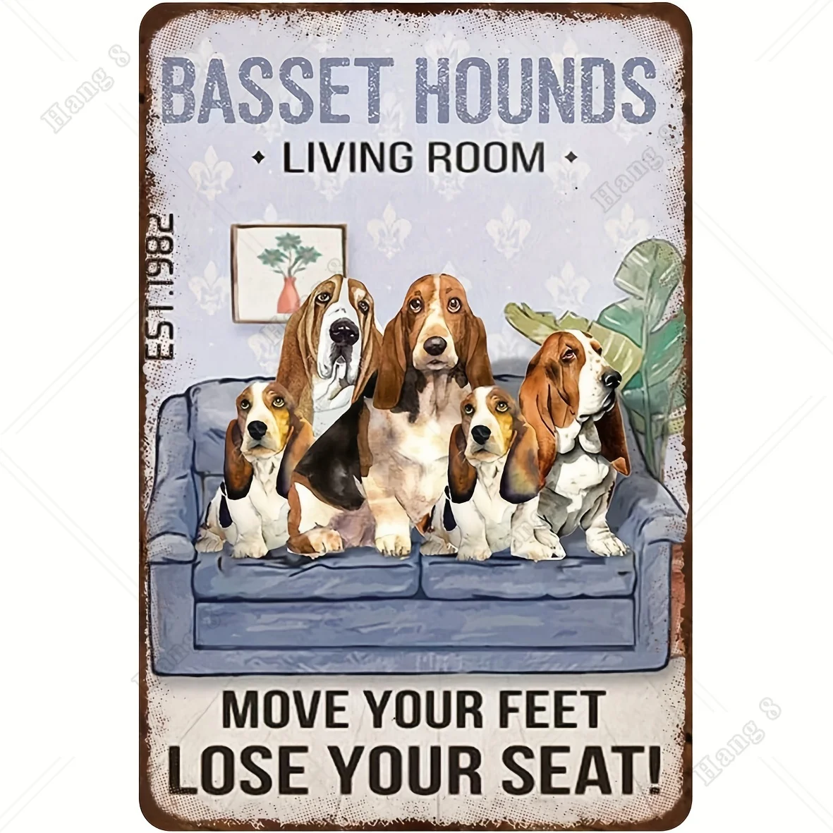 Basset Hounds Living Room Tin Sign Metal Tin Sign Live By The Sun Love By The Moon Poster Home Bedroom Metal Poster Decor