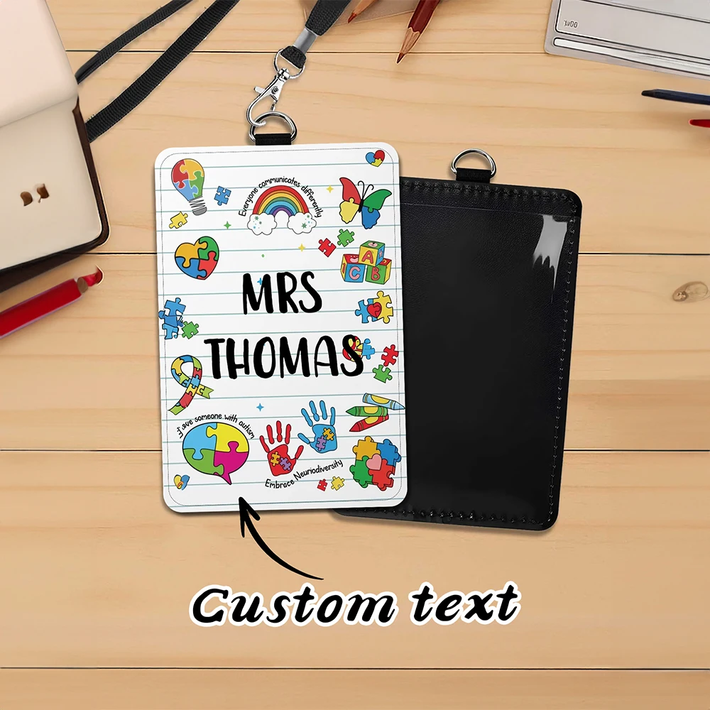 Custom Text Cartoon Card Holder,Card Protector With Neck Strap,Teacher Appreciation Gift,Office Staff,Classroom ID Storage