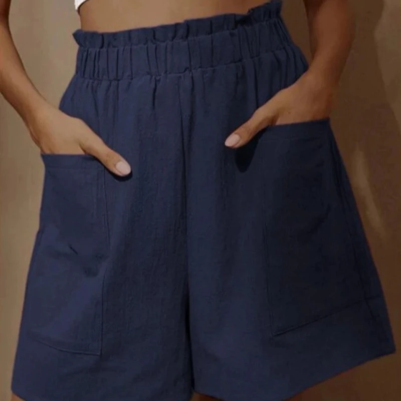 Summer New Loose Large Size Casual Shorts Women's Solid High Waist Casual Pants Two Pockets Wide Leg Pants Female Shorts Sport