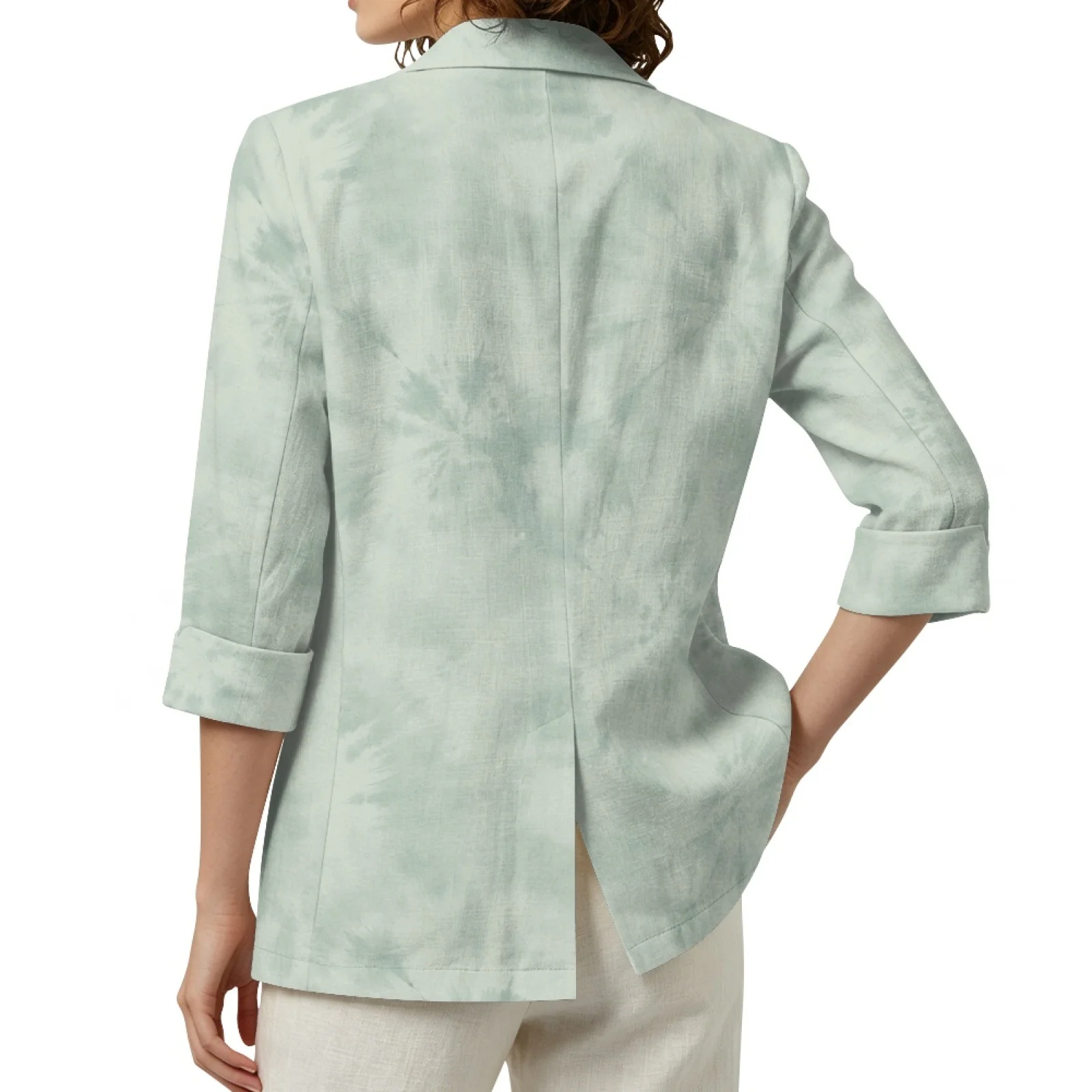 PENSTROLL Green Tie Dye Print Open Front Beach Cover Ups for Daily Linen Like Outerwear Cover Up Sizes S-3XL