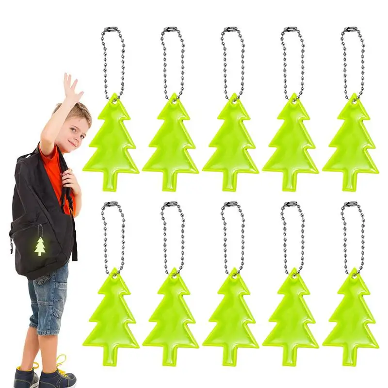 10Pcs Christmas tree Shape Reflective pendant Portable Keychain for Bags Ornaments Children Adults Night Safety Accessories