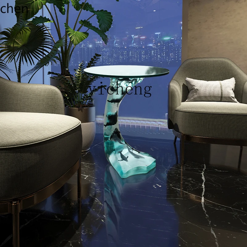 ZMLcasual transparent resin coffee table model room living room sofa side balcony rest small round table