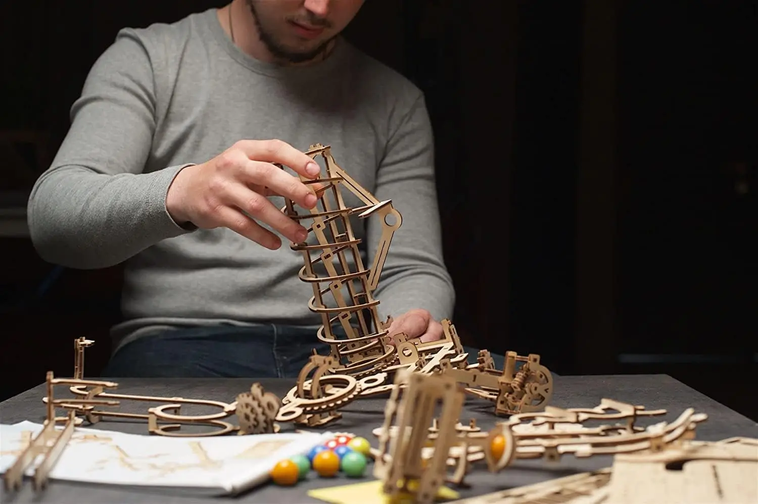 Puzzle 3D in legno per adulti - Modelli di paranchi a spirale in marmo in legno per adulti da costruire - Kit puzzle 3D in legno avanzato - Mecha