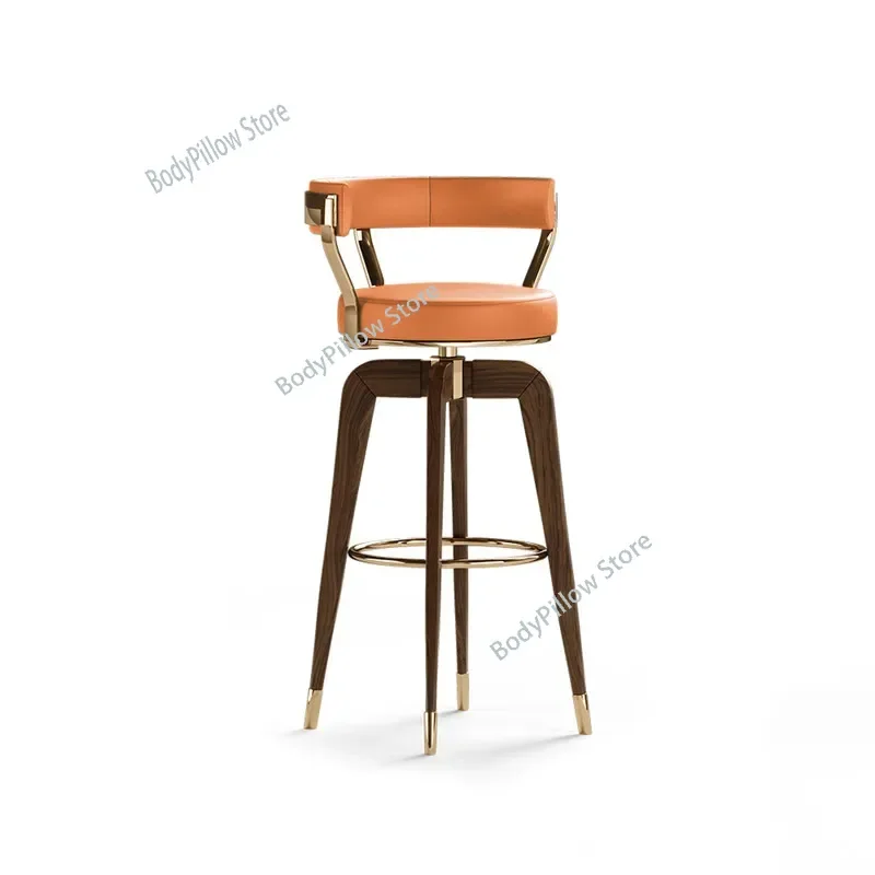 

Nordic Stainless Steel Bar Chair American Creative Reception Bar Chair Light Luxury Rotating Solid Wood High Feet Bar Stools