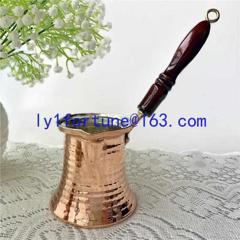 Handmade thickened copper coffee hot milk brewed teapot, wooden handle heat-proof, hand-brewed pot