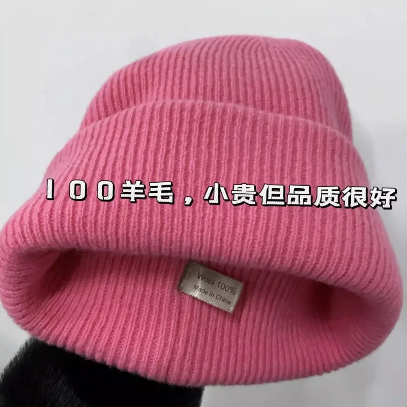 Autumn Winter Fine Wool Large Size Stretchy Knit Beanie Hat Slim Face Women EU US Style