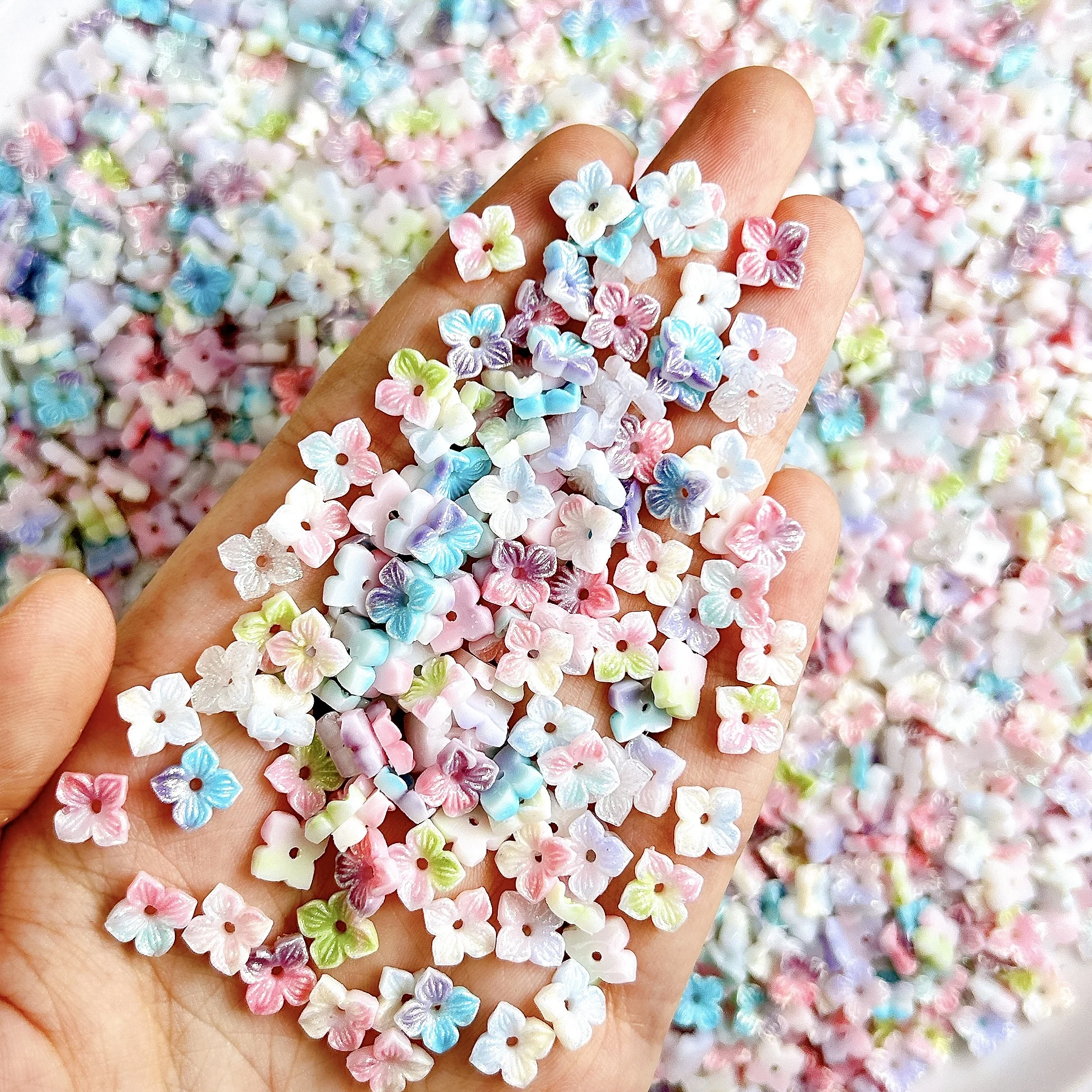 60 uds nuevas flores creativas de ensueño dijes para uñas gradiente colorido luminoso flores de cuatro pétalos decoraciones artísticas de resina para uñas DIY