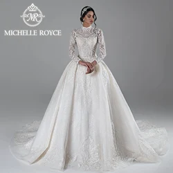 Suknia ślubna Michelle Royce Ball Gown Ekstrawagancka, wysoka, haftowana, cekinami, błyszcząca suknia ślubna z tiulu Vestidos De Novia