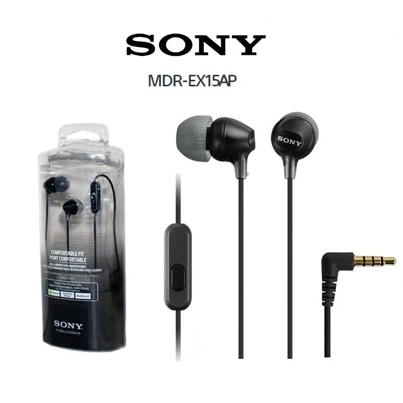 Sony MDR-EX15AP In-Ear Earphones Headphones With Mic For iOS Android Samsung Huawei Xiaomi OPPO Vivo