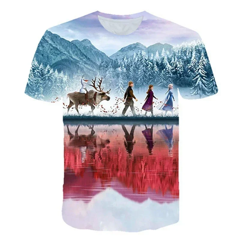 

2025 Summer Disney Frozen Elsa 3D Print T Shirt Casual Clothes Men Woman Tops Teen Children Boys Kids Girls Short Sleeve Tshirt