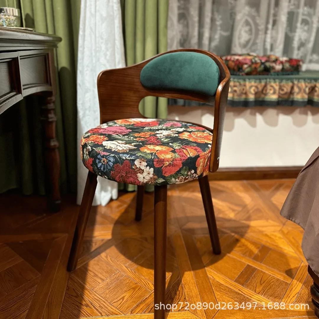 Premium makeup chair master bedroom dresser chair bedroom rotating American retro dressing stool solid wood manicure stool