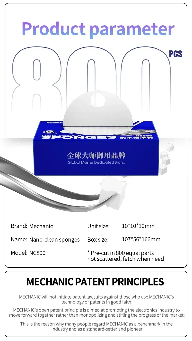 MECHANIC NC800 Nano Spong Reinigung Präzision Pinzette SS-046 3 In 1 IC Telefon Reparatur Reinigung Pinsel Reparatur Hand Werkzeuge Set – Detail 4