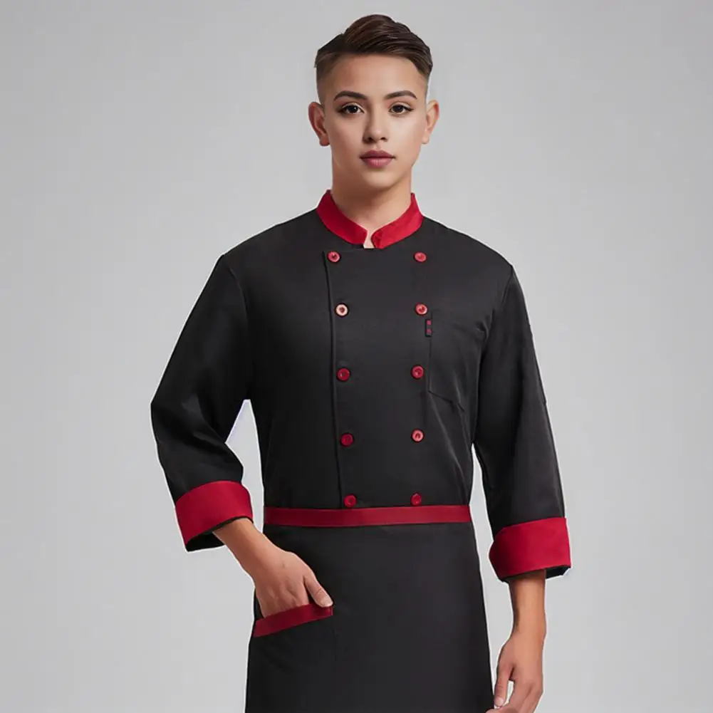 Chef Uniform with Chest Pockets Double-breasted Jacket Professional Unisex Set for Kitchen Bakery Work Summer