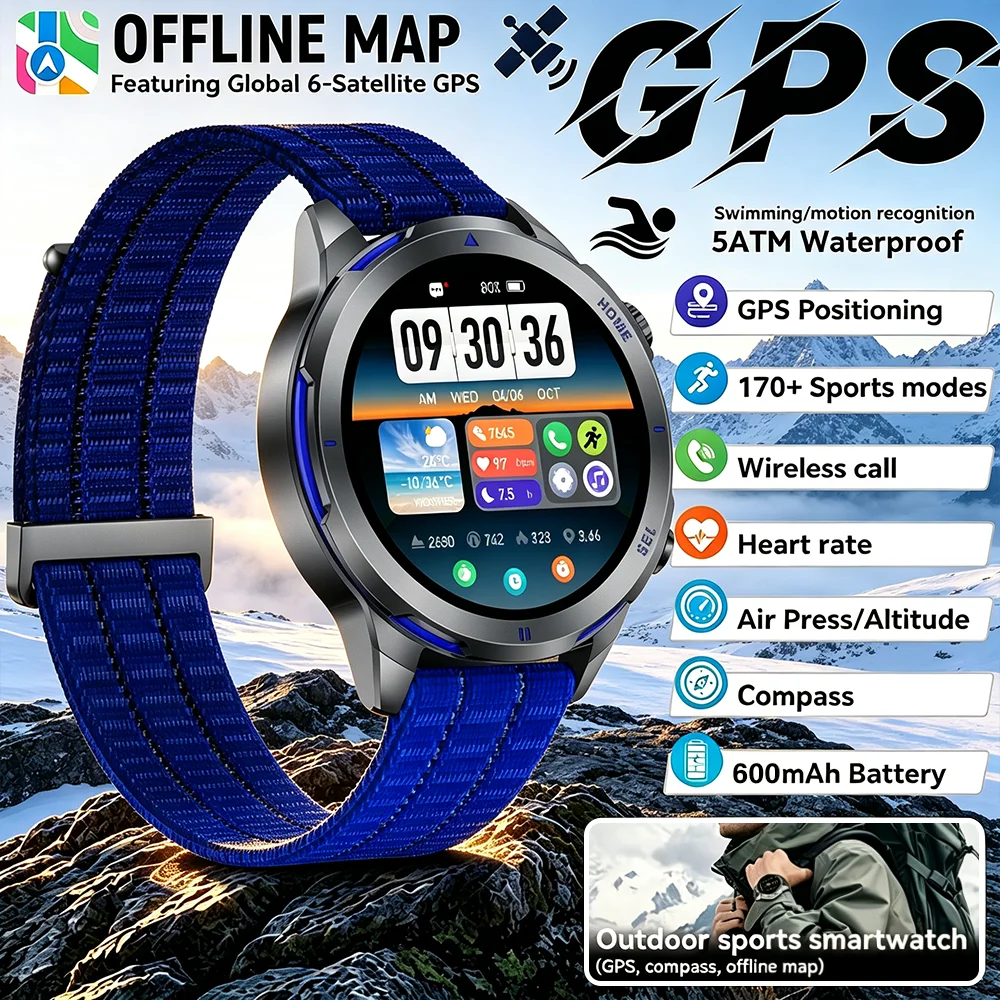 2026 GPS SmartWatch Offline Map Local Music Video Playback Bluetooth call 200+ Custom Dials Outdoor Sports Waterproof Smartwatch