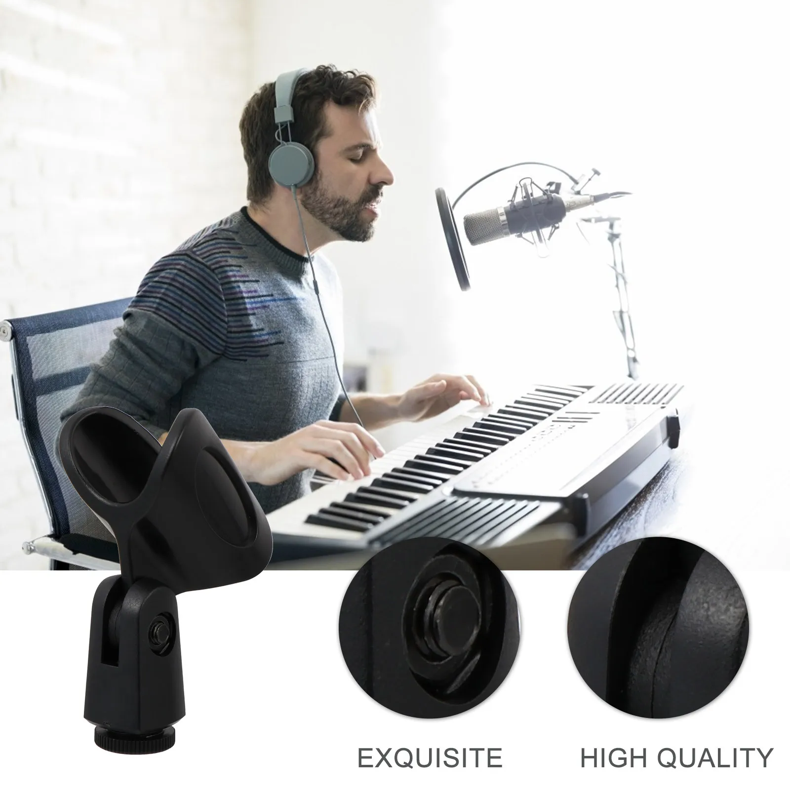 

1 Set Microphone Clips Universal Black Adjustable Plastic Mic Stand Clip for Professional Vocal Dynamic Microphones