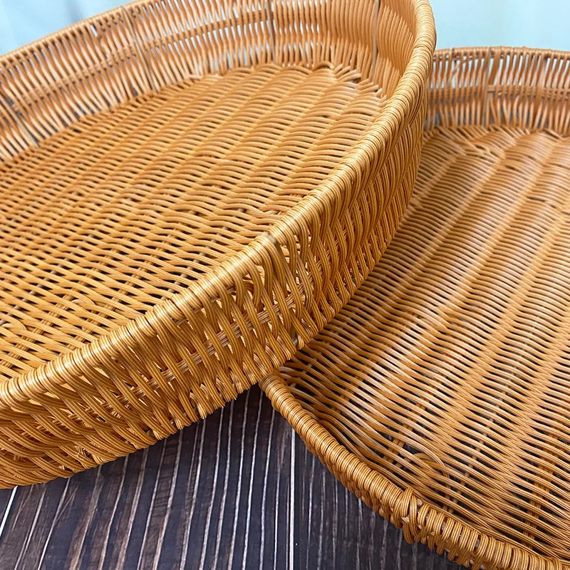 

Imitation Rattan Woven Tray Household Storage Circular Drying Basket Miscellaneous Storage Basket