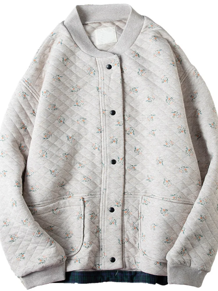 

Retro Floral Cotton Jaet Women's Thiened Baseball Sle Light Weightened Filled Coat Spring Autumn Winter Seasonal Outerwear