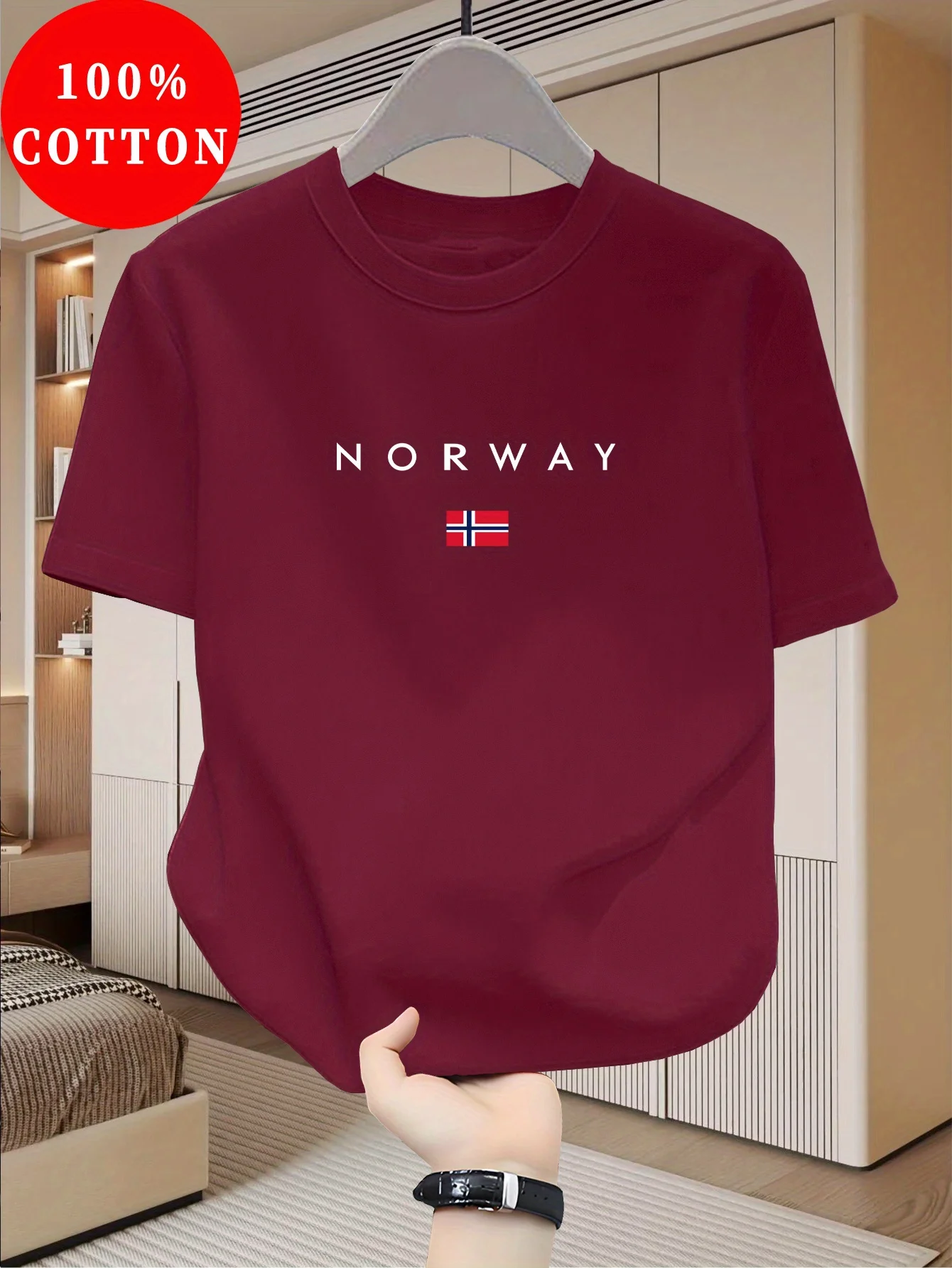 NORWAY Pattern Printed Short Sleeved Casual and Fashionable Round Neck Design Men's and Women's Summer Street Tops