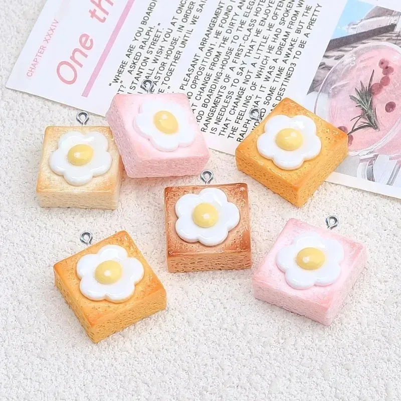 10Pcs Simulated Flower Egg Toast Resin Pendants Mini Food Charms DIY Craft Supplies For Earrings Necklaces Bracelets Jewelry