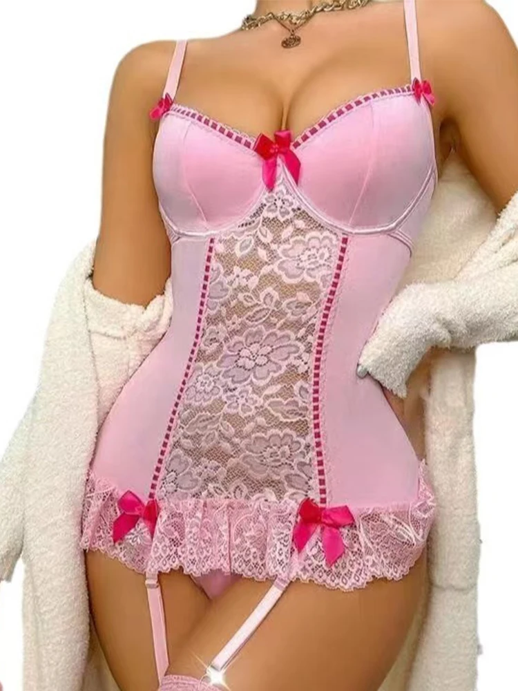 

Fancy Lace Sexy Lingerie Set Women's Sexy Underwear G-String Garter Hot Skirt Ensemble Outfits Erotic Bra Set Erotic Underwear