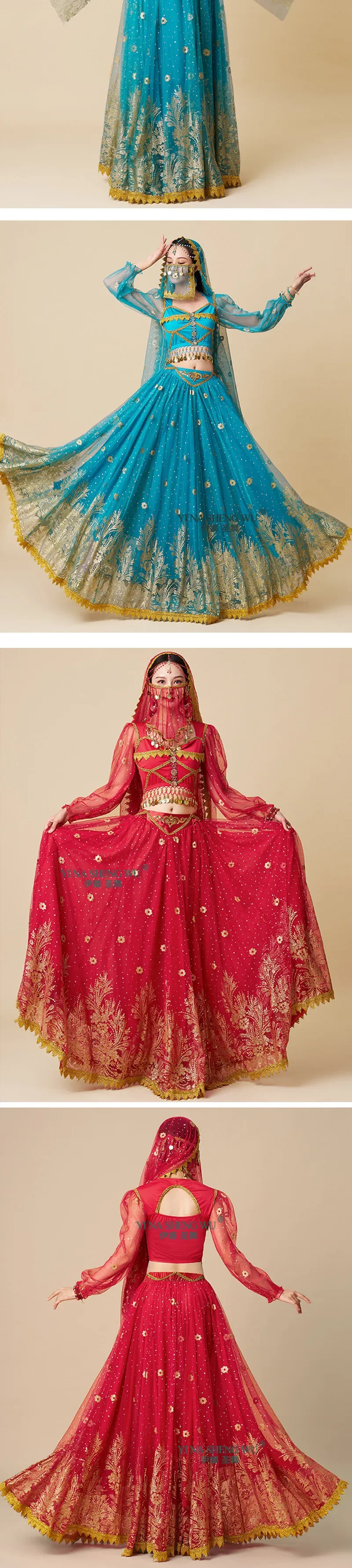 Halloween-Bauchtanzkostüm für Damen, langer Rock, indischer Sari, Bollywood, exotisches arabisches Karnevalskostüm, Bühnenoutfit für Erwachsene. – Detail 4