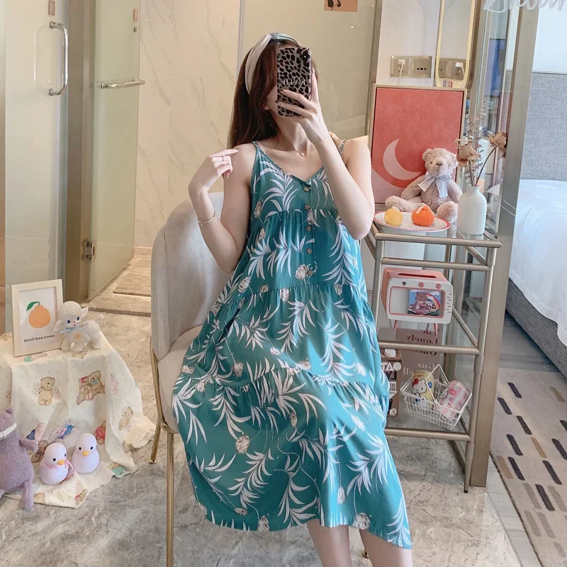 Plus Size Camisole Floral Print Woman Satin Nightgowns Nightdress Dresses Robe Lounge Lady Women Pijama Sleepwear Pajama Pj