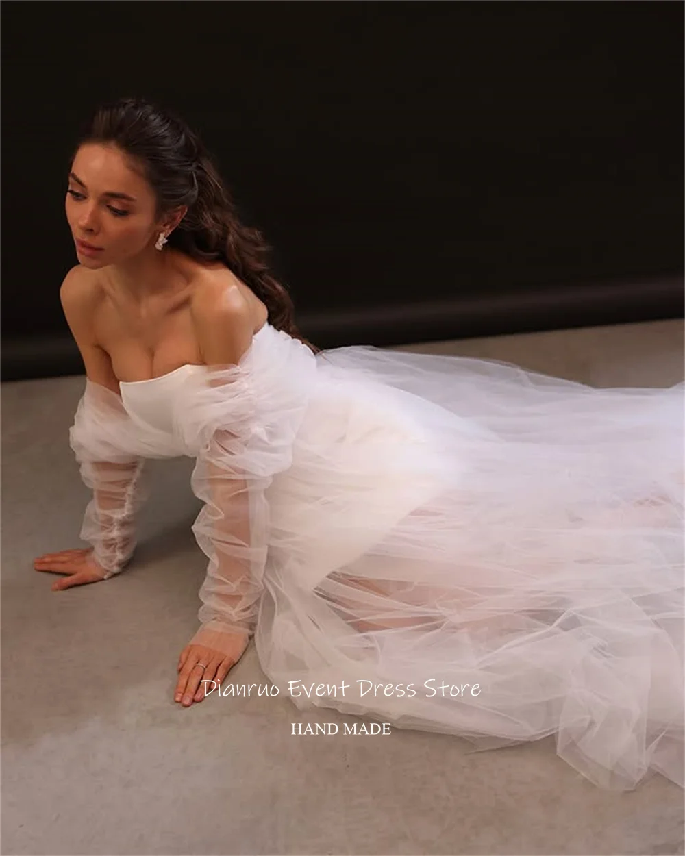 Dianruo Dreamy transparente una línea vestido De Noche fluido una línea Vestidos De Noche fuera del hombro Chic Vestidos De Xv Años personalizado