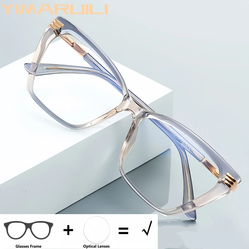YIMARUILI Fashion Women Cat Eye Optical Prescription Glasses Blue Light Blocking Reading Progressive Multifocal Formula Eyewear