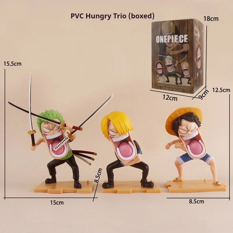 15cm One Piece Luffy Doll Three Captain Monkey D Luffy Roronoa Zoro Funny Doll Hungry Trio Pvc Anime Exquisite Model Toy