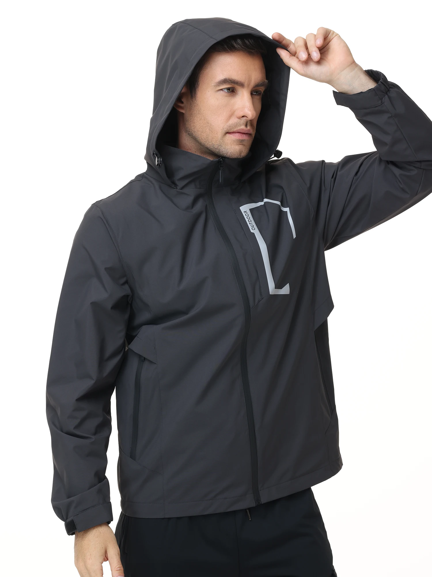 Sommer Herren Outdoor-Jacke Wasserdichte Regenjacke, Dünne Regenjacke mit Mehreren Taschen für Camping Wandern Radfahren Angeln – Detail 5