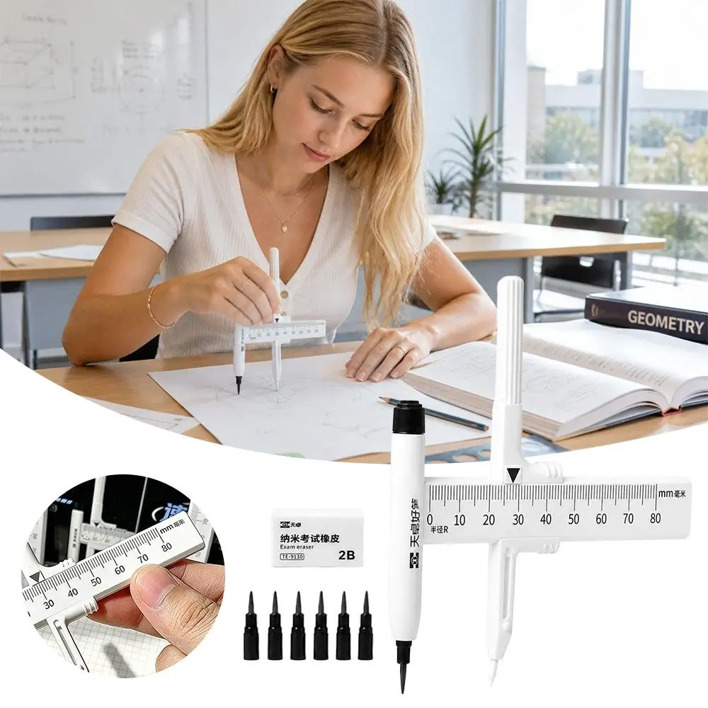Digital Display Compass Lock-Distance with Replacement Pencil Leads Drawing Compass Safe No Metal Geometry Compass
