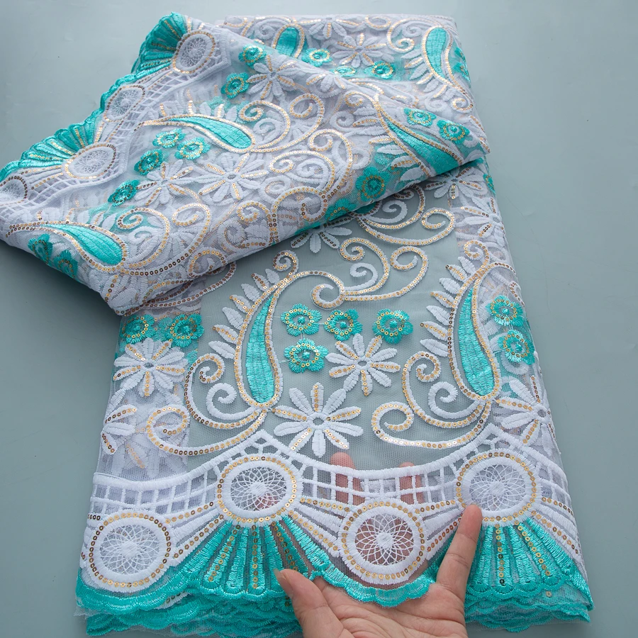 Tessuto di pizzo africano blu 2025 Tessuto di pizzo di tulle di maglia di alta qualità Paillettes Abito da sposa francese di lusso Ricamo Materiale netto da 5 metri