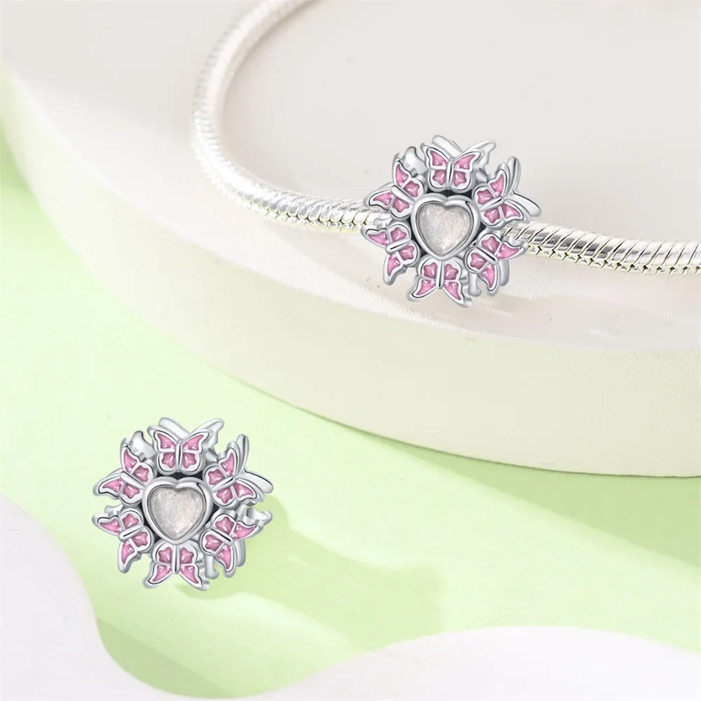 Charms Original 925er Silber vergoldet leuchtende Schmetterling Pflanze Insekt Perlen passen Armband DIY feines Geschenk Frauen zarte Schmuck Acce