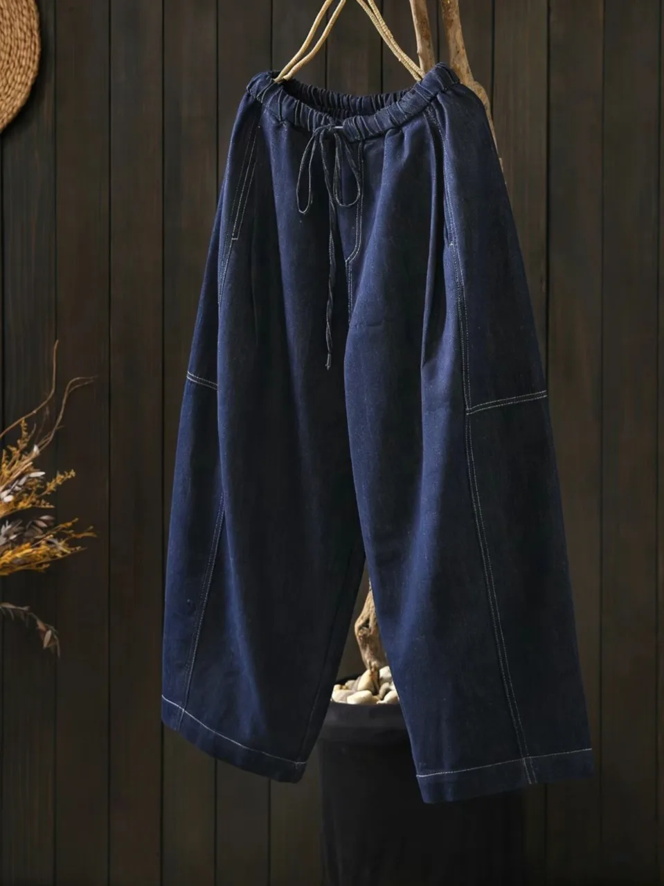 

Retro Blue Denim Jeans Women's Loose Casual Wide Leg Pants Spring New Style plus Size Pear Shape Slimming Straight Cut Trousers